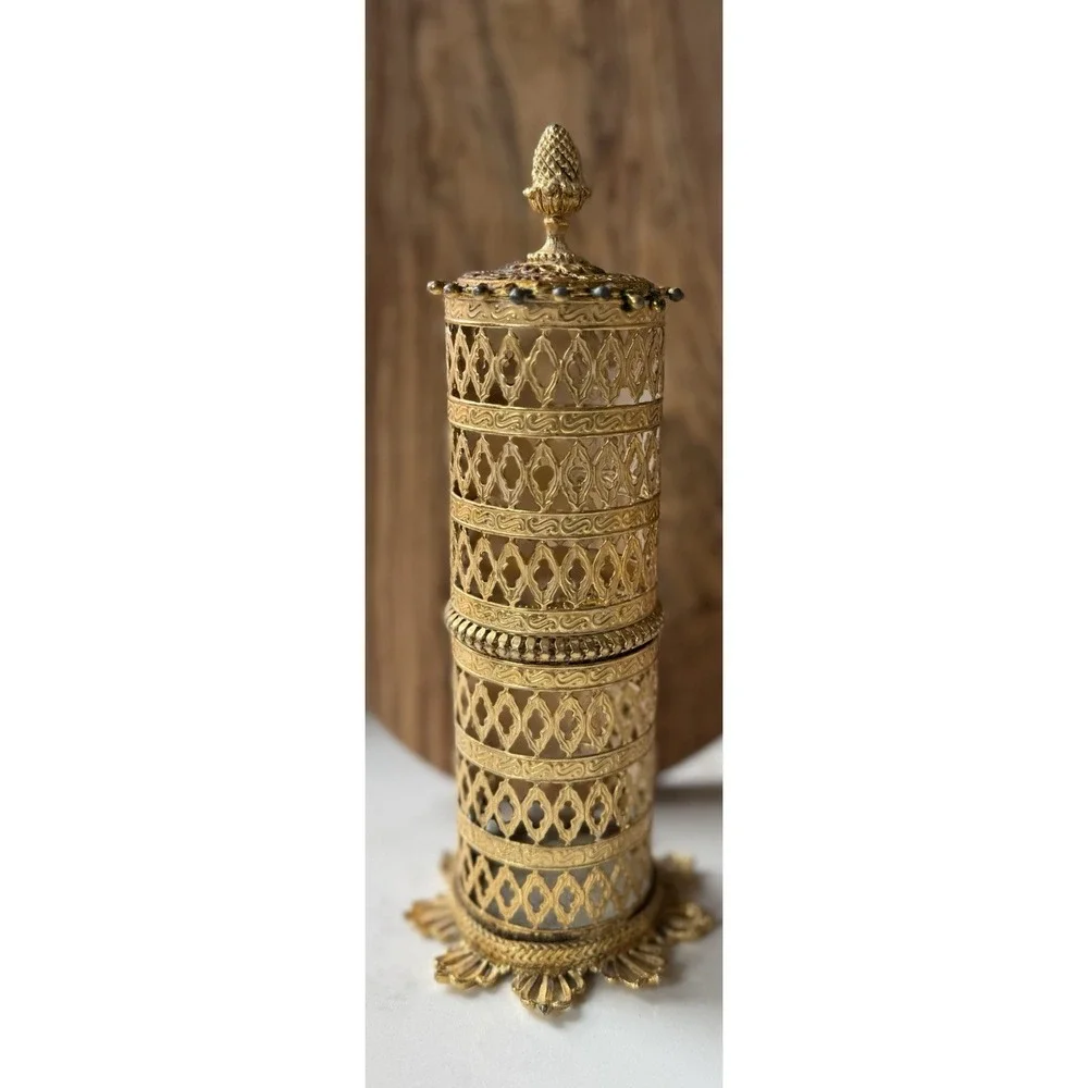 Vintage Gold Filigree Toothbrush Hollywood Regency Ornate  70's Vanity Deco